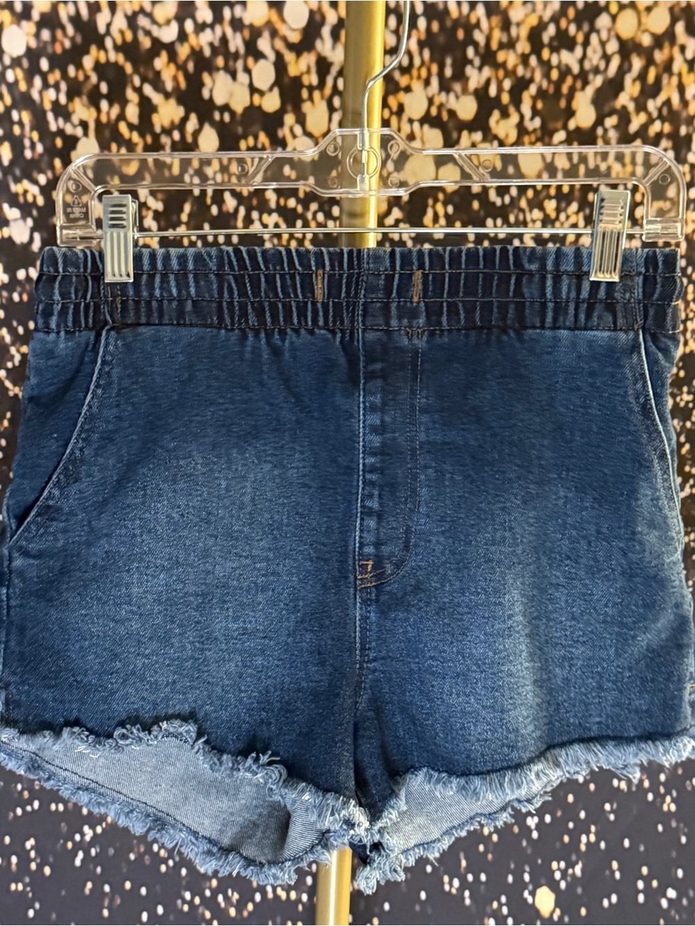 Celebrity Pink Dark Blue High-Rise Frayed Hem Denim Shorts